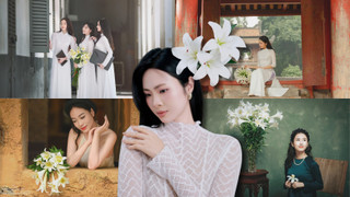 Chụp ảnh với hoa loa kèn, tôn lên nét đẹp Tràng An thanh lịch